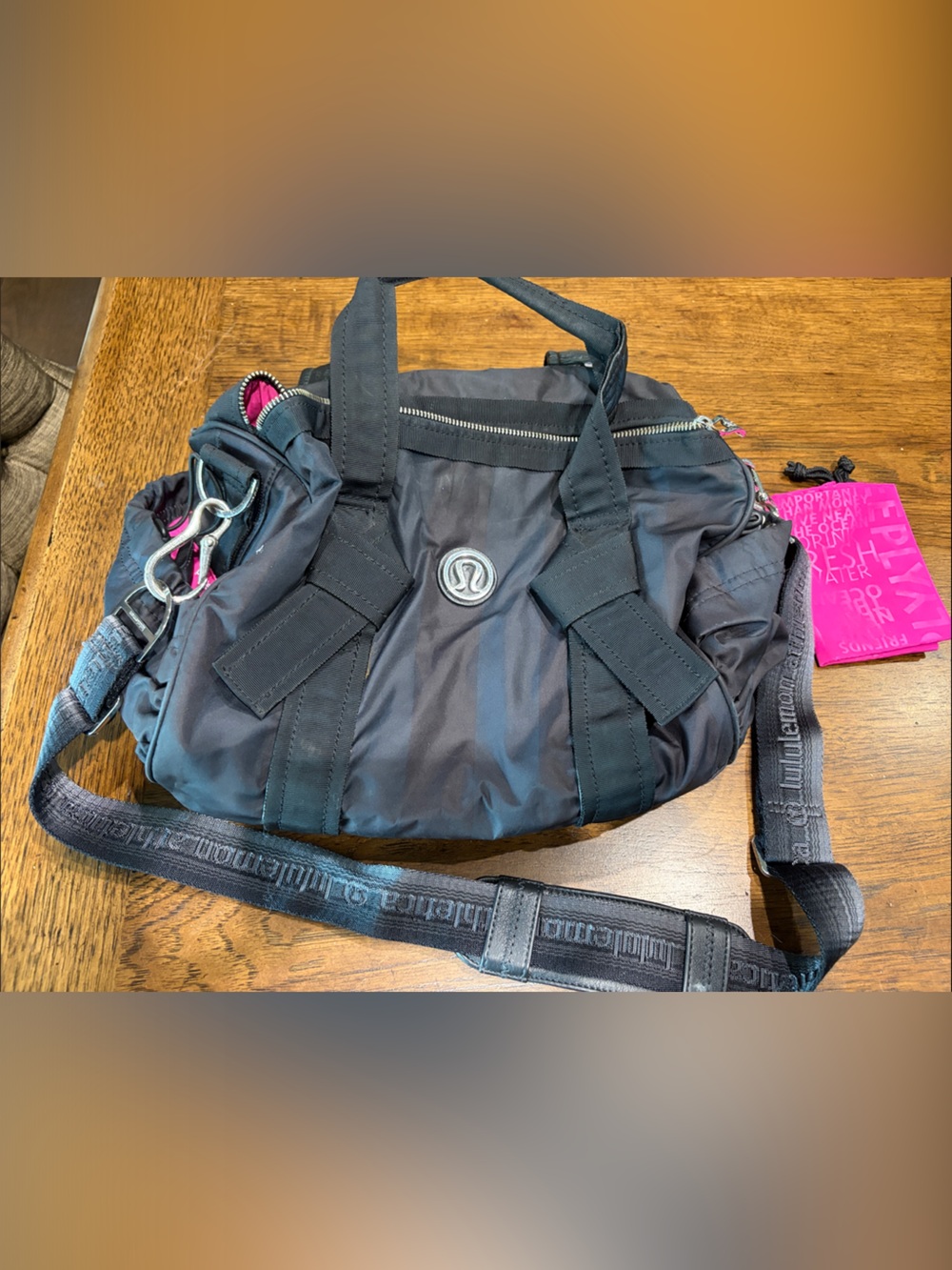 lululemon athletica Black Duffle Bag with Pink Accents Well loved (see pics)